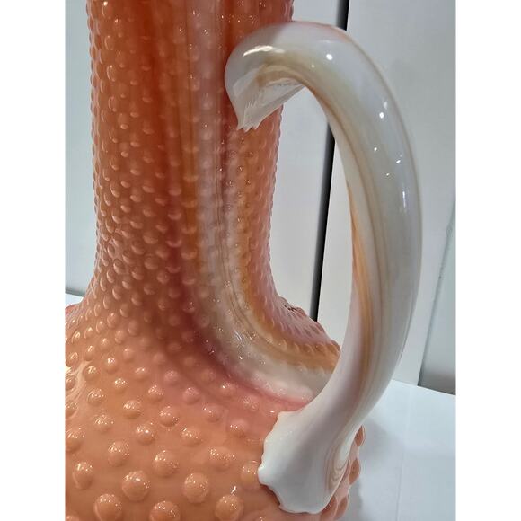Vintage Footed Peach-Swirl Hobnail Glass Pitcher - Large Decorative Collectible - Picture 12 of 13
